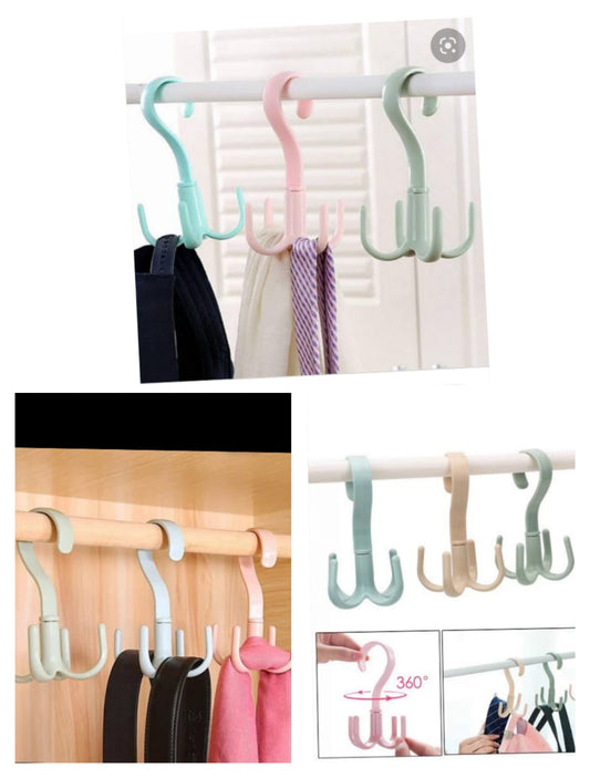 1/4Pcs Rotatable Hook Wardrobe Bag Rack Organizer Holder for Closet Scarf Belt Shoes Hanging Storage Hooks